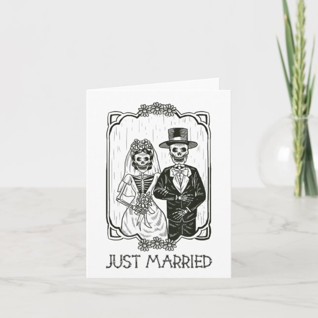 Carte Skeletons D'Halloween Mariée Et Groom Juste Mariée (Devant)