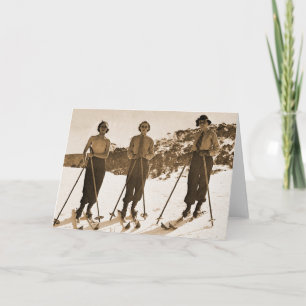 Carte Ski de ski de rétros femmes vintages le 'flâne