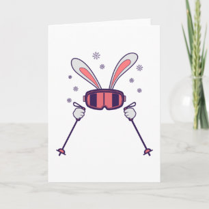 Carte Ski Rabbit avec bâtons de ski et lunettes de ski