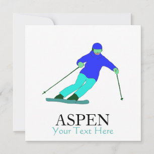 Carte Skieur Neige Ski Fête de Ski Aspen Texte personnal
