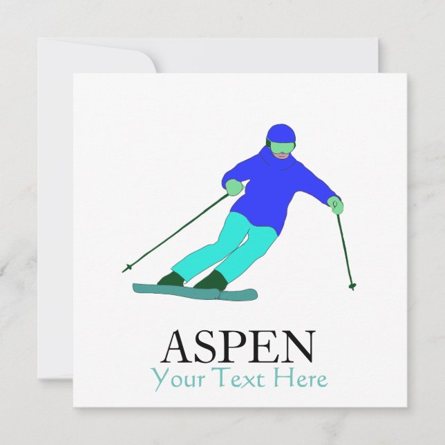 Carte Skieur Ski Snow Ski Party Aspen Texte personnalisé (Devant)