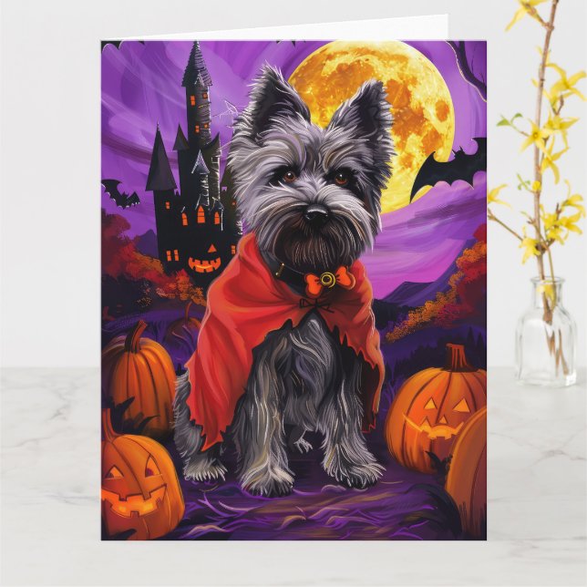 Carte Skye Terrier Vampire Citrouilles Halloween Effraya (Fleur jaune)