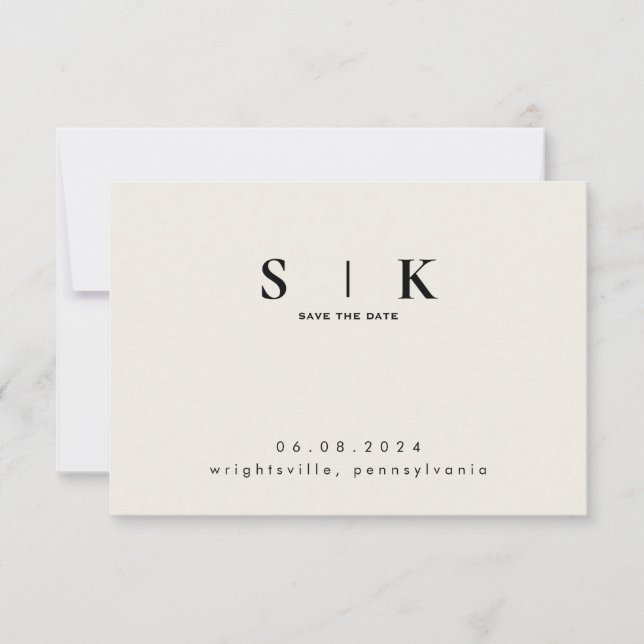 Carte Sleek Monogram Cream Mariage QR Code Enregistrer l (Devant)