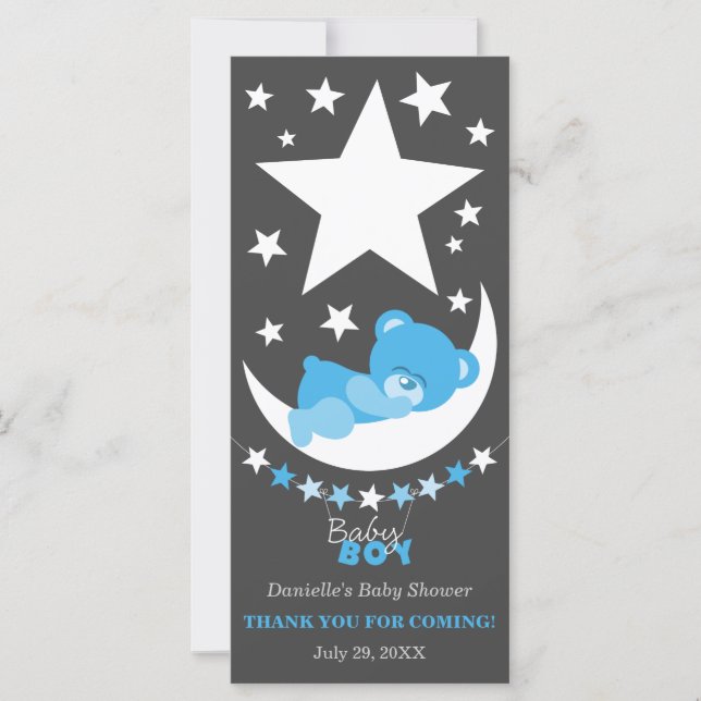 Carte Sleeping Blue Boy Teddy Bear Merci Favoriser (Devant)