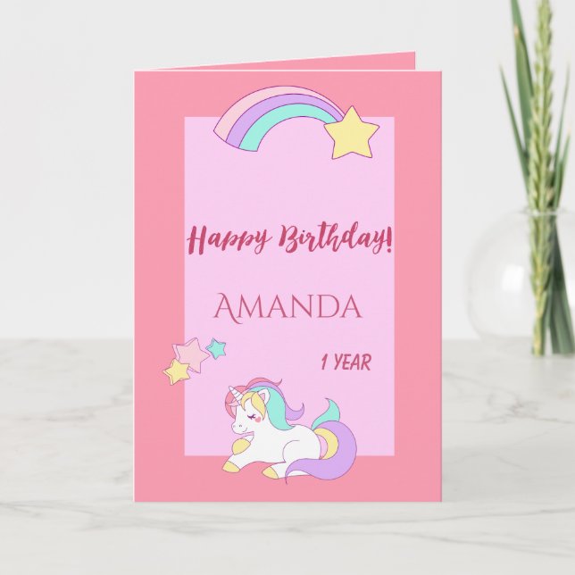 Carte Sleeping mignon licorn heureux magique 1er anniver (Devant)