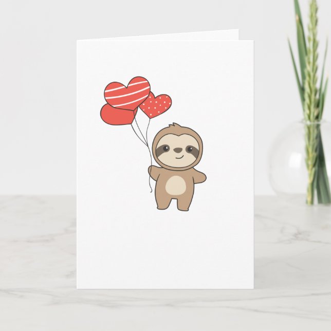 Carte Sloth For Valentine's Day Cute Animals With Hearts (Devant)