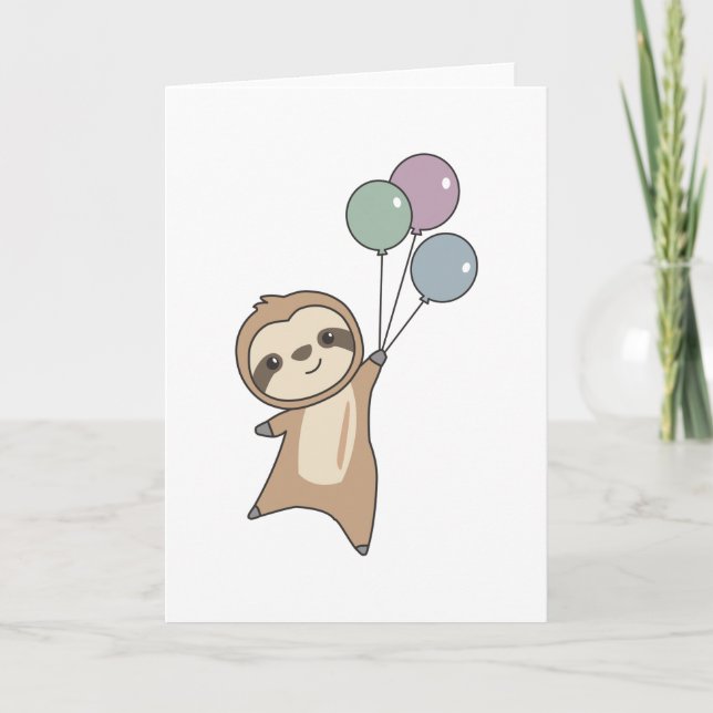 Carte Sloth S'Envole Avec Des Ballons (Devant)