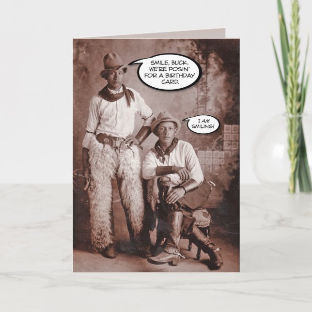 Carte "Smile, Buck" Drôle Caricature Anniversaire (Devant)