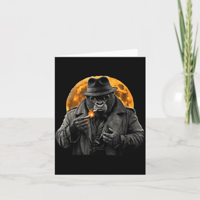 Carte Smoking Gorilla In Trench Coat With Orange Moon Ar (Devant)