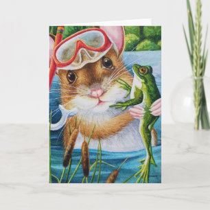 Carte Snorkel Souris & Masque Avec Aquarelle Bullfrog Ar