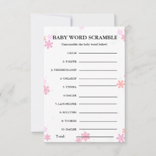 Carte Snowflake Baby mot scramble jeu baby shower
