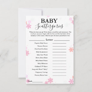 Carte Snowflake baby scattergories jeu de baby shower