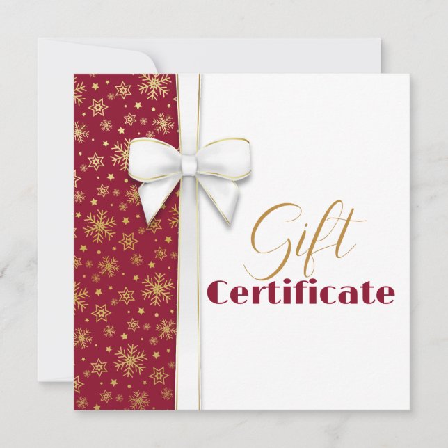 Carte Snowflakes Gold Luxueux Noël Blanc Bow Rouge (Devant)