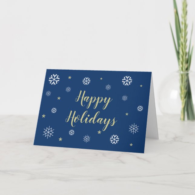 Carte Snowflakes Happy Holidays Elegant Blue Blank (Devant)