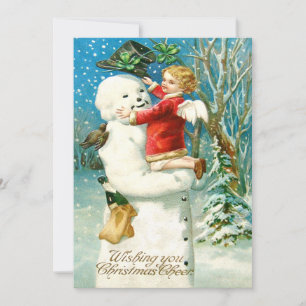 Carte Snowman Angel Cherub Four Leaf Clocher