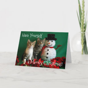 Carte Snowman et deux chatons mignons