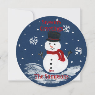Carte Snowman peint à la main PERSONNALISER rond