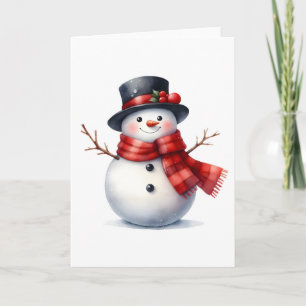 Carte Snowman Red Plaid Scarf noir Casquette blanc vacan