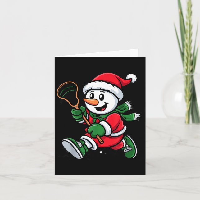 Carte Snowman Santa Hat Playing Lacrosse Christmas Playe (Devant)