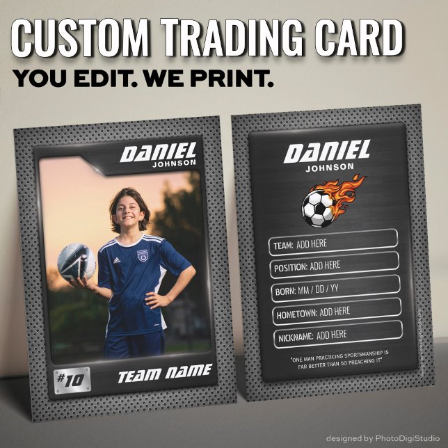 Carte Soccer, Carte Graphite Sports (Custom Soccer Trading Card, Black Graphite Sports Player Card)