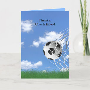 Carte Soccer Coach thank you with ball in net