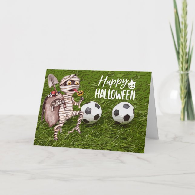 Carte Soccer Happy Halloween avec des balles (Devant)