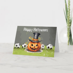 Carte Soccer Happy Halloween avec des boules sur herbe v