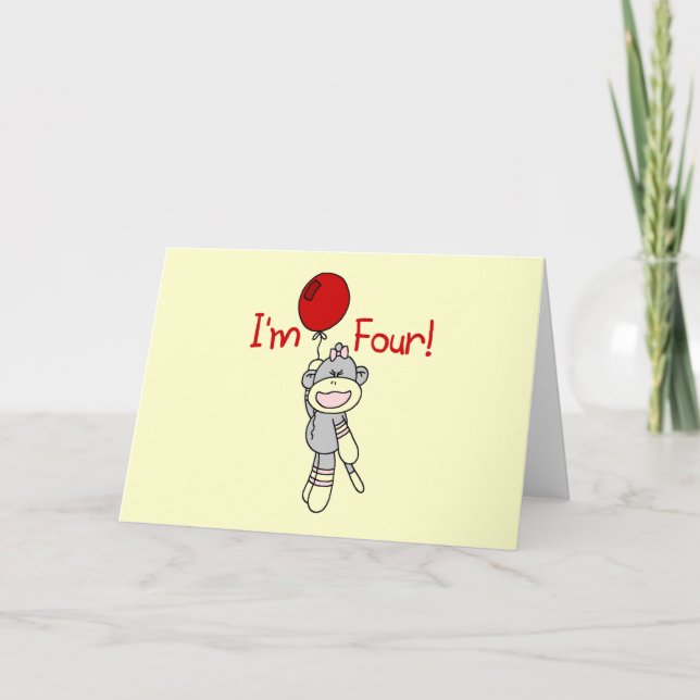 Carte Sock Monkey 4th Birthday Tshirts et cadeaux (Devant)