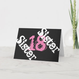 Carte Soeur, 18ème anniversaire, blanc, rose sur noir.