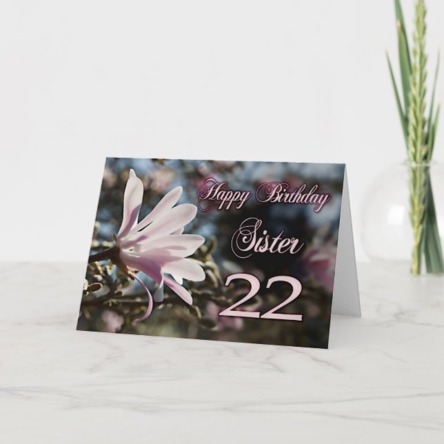 Carte Soeur 22e anniversaire avec magnolia (Devant)