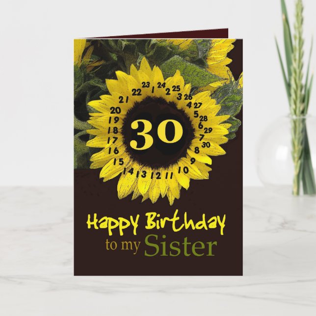 Carte SOEUR - 30e anniversaire avec Tournesol joyeux (Devant)