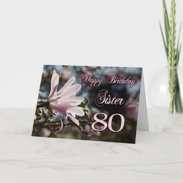 Carte Soeur 80e anniversaire avec magnolia (Devant)