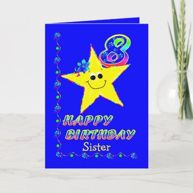 Carte Soeur 8e anniversaire Etoiles (Devant)