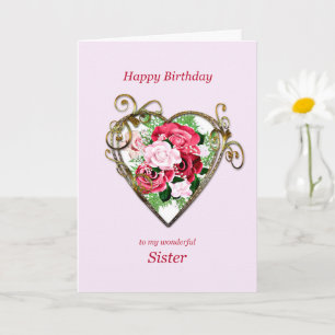 Carte Soeur Anniversaire Antique Peint Rose