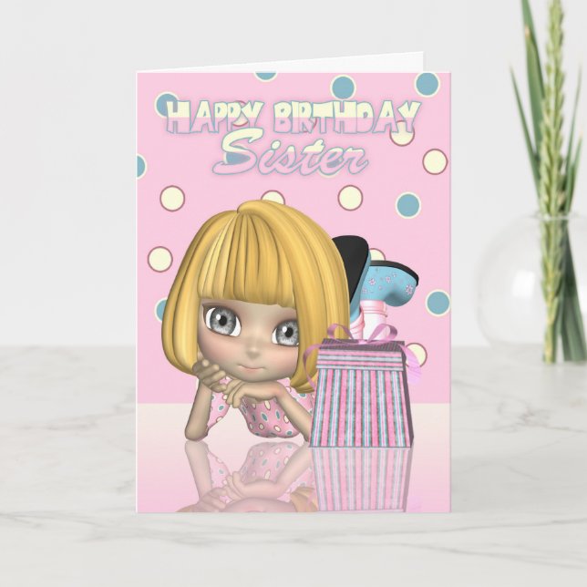 Carte Soeur Anniversaire Avec Petite Fille Mignonn (Devant)