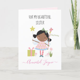 Carte Soeur anniversaire fée rose lunatique
