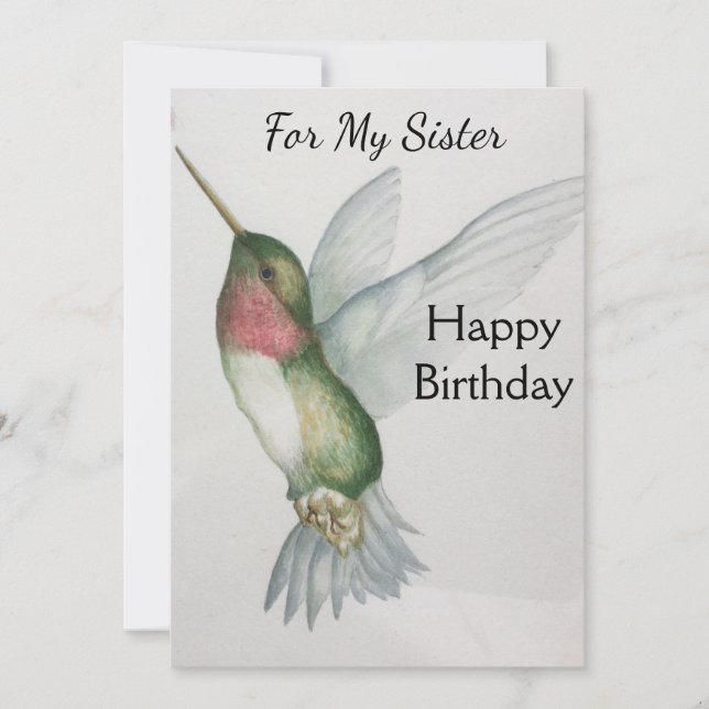 Carte Soeur Anniversaire Hummingbird Elegant Aquarelle (Devant)