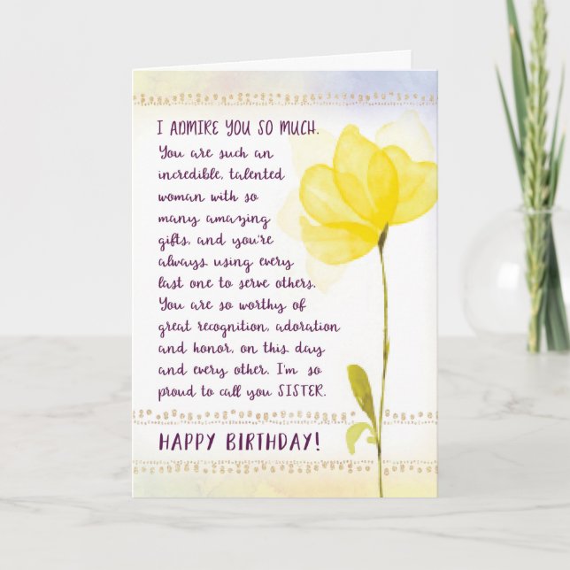 Carte Soeur Anniversaire, Je Vous Admire Tant (Devant)