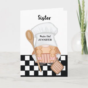 Carte Soeur Anniversaire Whimsical Gnome Chef Cuisine