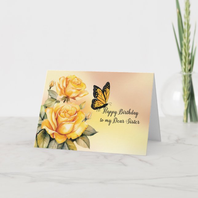 Carte Soeur Anniversaire Yellow Roses Monarque Papillon (Devant)