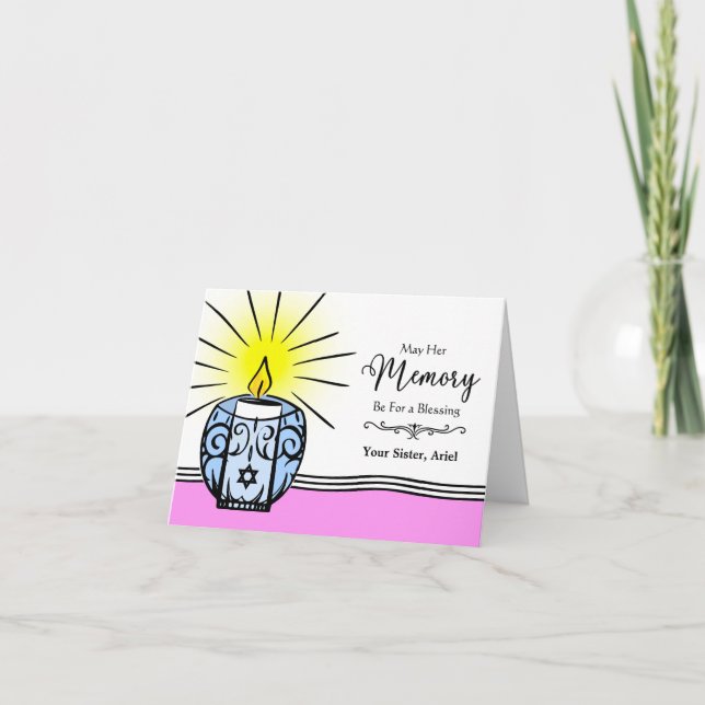 Carte Soeur Custom Yahrzeit Anniversaire de la bougie de (Devant)