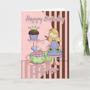 Carte Soeur Cute Anniversaire - Cupcakes Et Thé