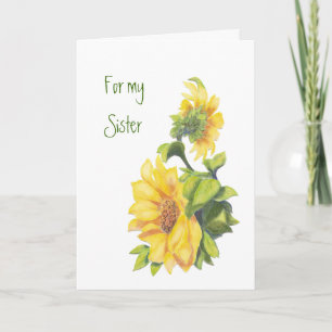 Carte Soeur d'anniversaire, Fleurs de soleil aquarelle, 