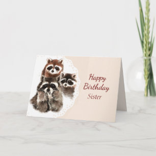 Carte Sœur d'anniversaire Mignon Raton Laveur Famille An