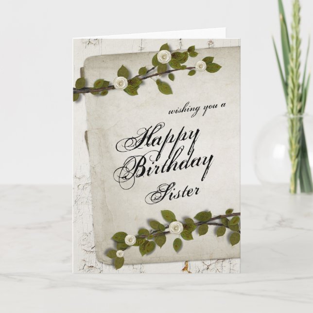 Carte Soeur en bois blanche de joyeux anniversaire (Devant)