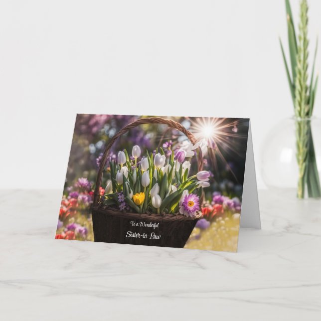 Carte Soeur en droit Fête des mères avec panier (Devant)