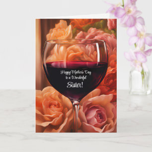 Carte Soeur Fête des mères avec du vin et des fleurs Jol