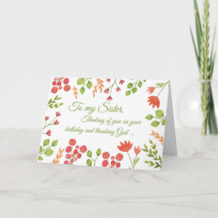 Carte Soeur, Fleurs Aquarelles Anniversaire Religieux