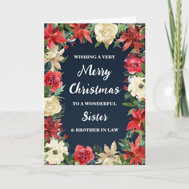 Carte Soeur Florale et Frère en Droit Joyeux Noël (Devant)