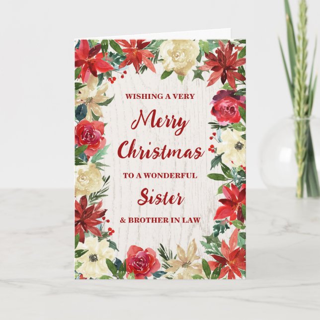 Carte Soeur Florale & Frère en droit Joyeux Noël (Devant)